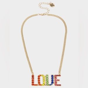 Betsey Johnson Rainbow Retro Love Pendant Rainbow Multi Necklace NWT